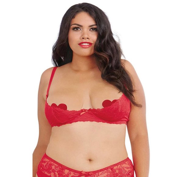 Open Cup Underwire Bra Womens Plus Size 42 Black Stretch Lace Lingerie - Picture 6 of 9